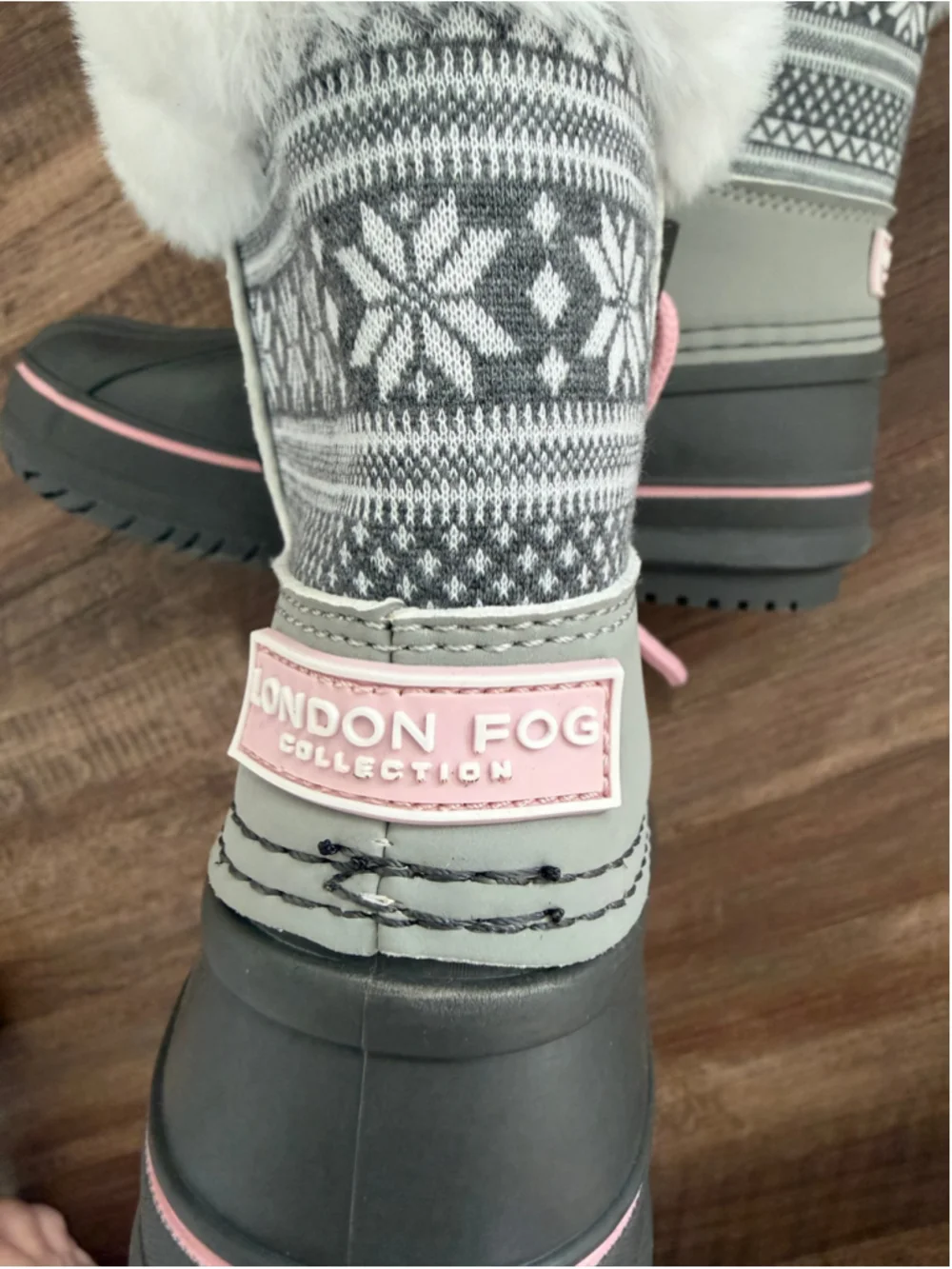 Girls London Fog Snow Boots Size 13 Grey Pink Faux Fur Winter Boots